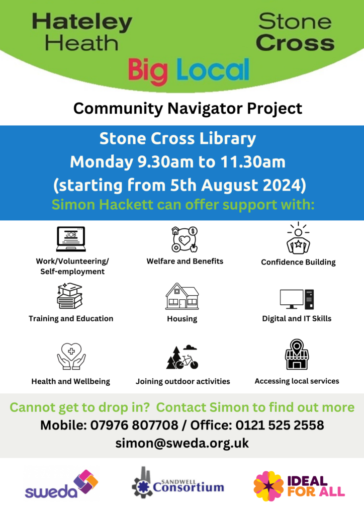 New drop in service at Stone Cross library to see our Navigator Simon Hacket